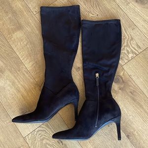 Nine West black knee-high stiletto heel boots with half-zipper.